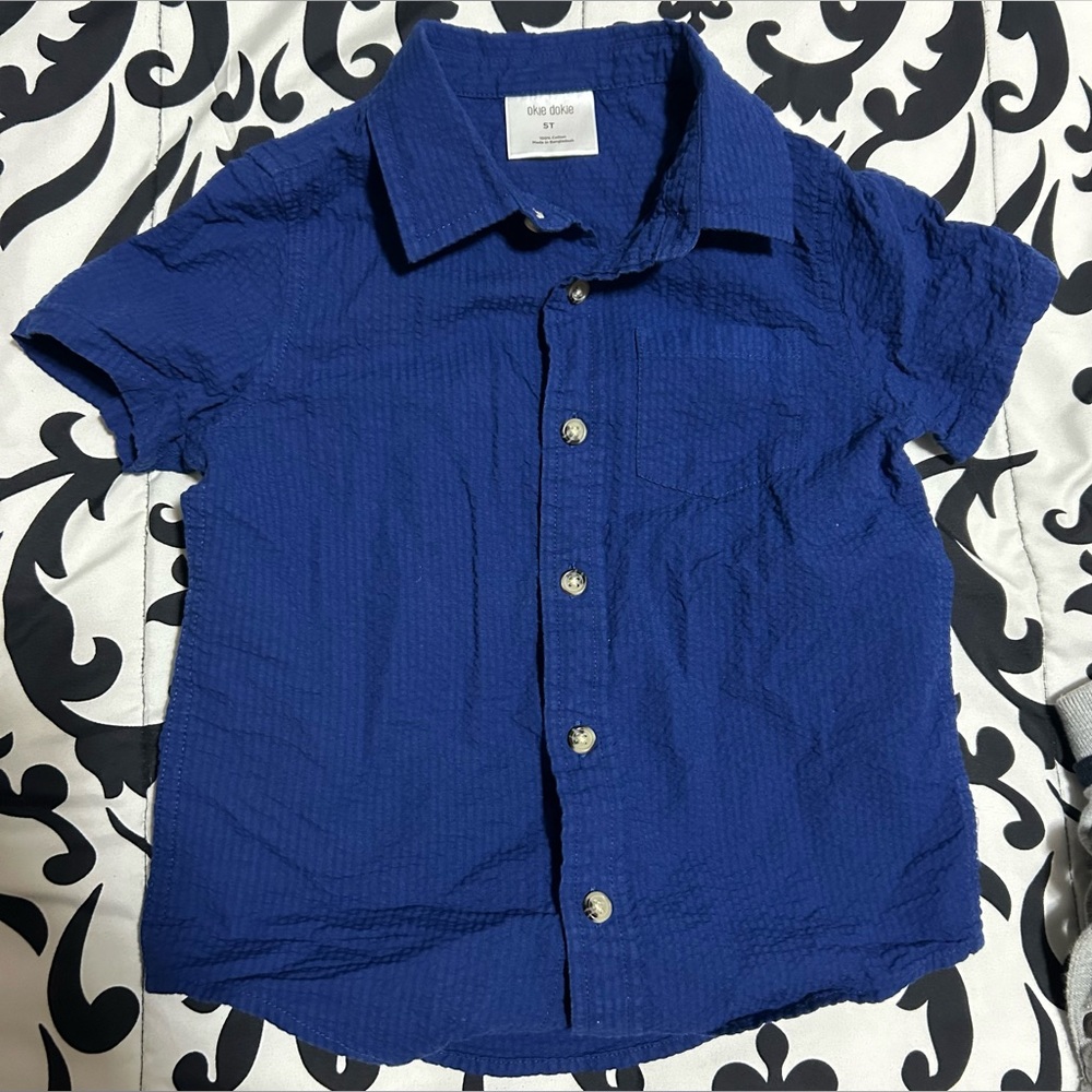 Okie Dokie toddler short sleeve blue button up- size 4t